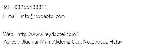 Reyda Otel telefon numaralar, faks, e-mail, posta adresi ve iletiim bilgileri